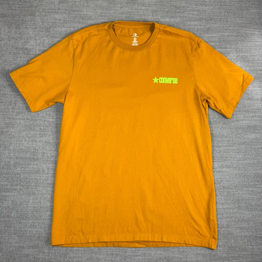 Converse Mens Mustard Yellow Plaid Graphic Logo T-Shirt Size Medium NWOT